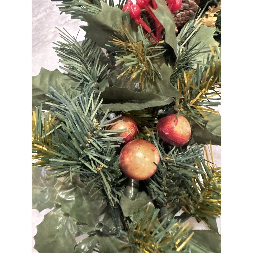 Pair Of Vintage Holiday Wreaths/candle Rings With Apples/berries/pine‎ Cones